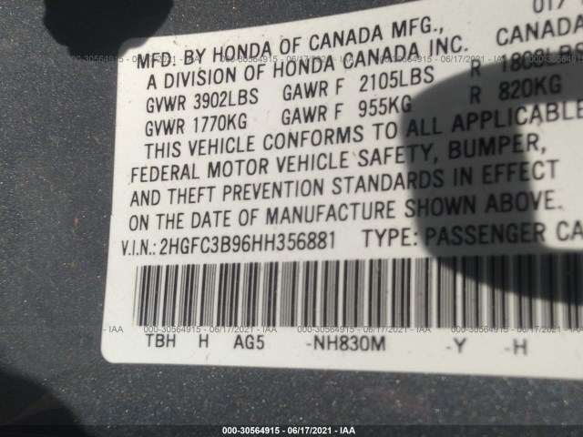 Photo 8 VIN: 2HGFC3B96HH356881 - HONDA CIVIC COUPE 