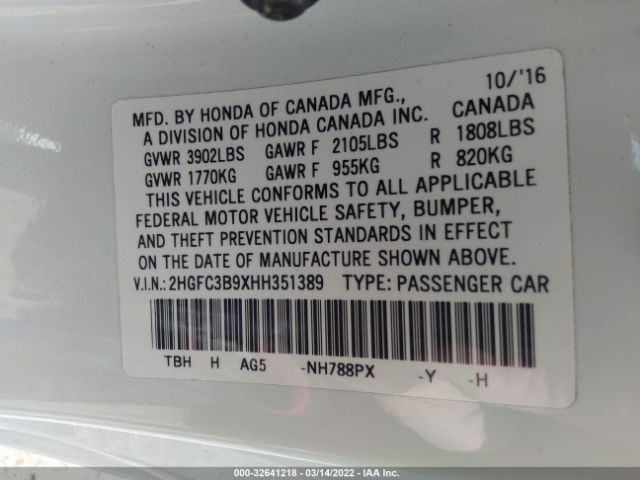 Photo 8 VIN: 2HGFC3B9XHH351389 - HONDA CIVIC COUPE 