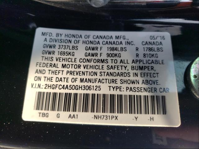 Photo 9 VIN: 2HGFC4A50GH306125 - HONDA CIVIC LX 