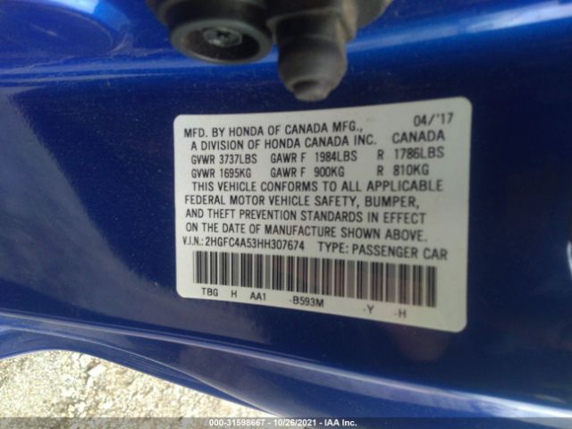 Photo 8 VIN: 2HGFC4A53HH307674 - HONDA CIVIC COUPE 