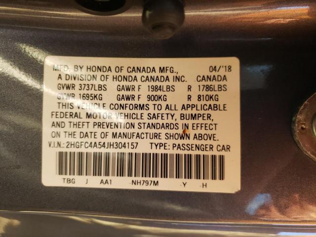 Photo 9 VIN: 2HGFC4A54JH304157 - HONDA CIVIC LX 