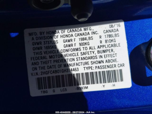 Photo 8 VIN: 2HGFC4B01GH314463 - HONDA CIVIC 