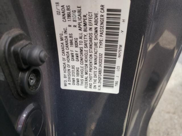 Photo 11 VIN: 2HGFC4B01JH302532 - HONDA CIVIC LX 