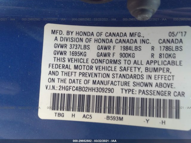 Photo 8 VIN: 2HGFC4B02HH309290 - HONDA CIVIC COUPE 