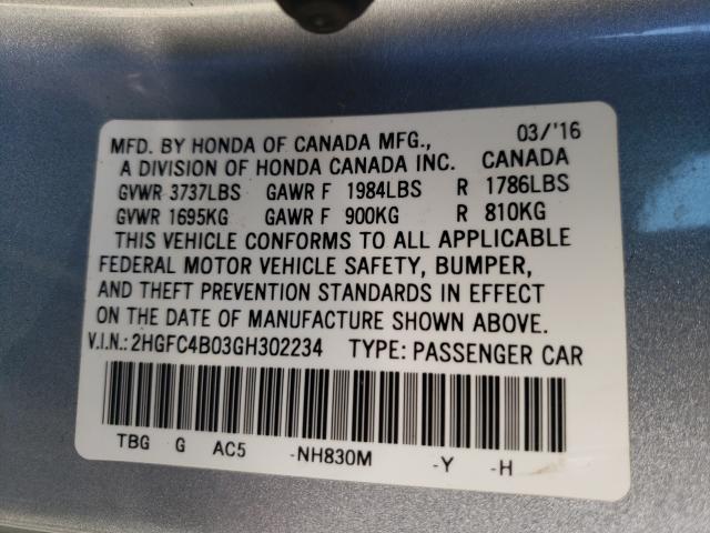 Photo 9 VIN: 2HGFC4B03GH302234 - HONDA CIVIC LX 