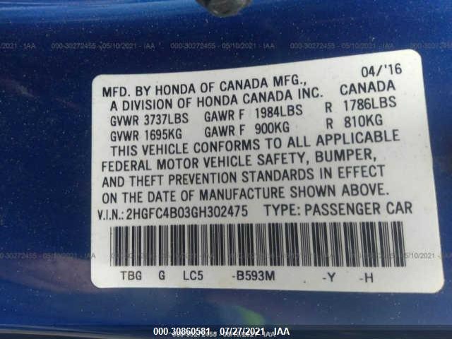 Photo 8 VIN: 2HGFC4B03GH302475 - HONDA CIVIC COUPE 