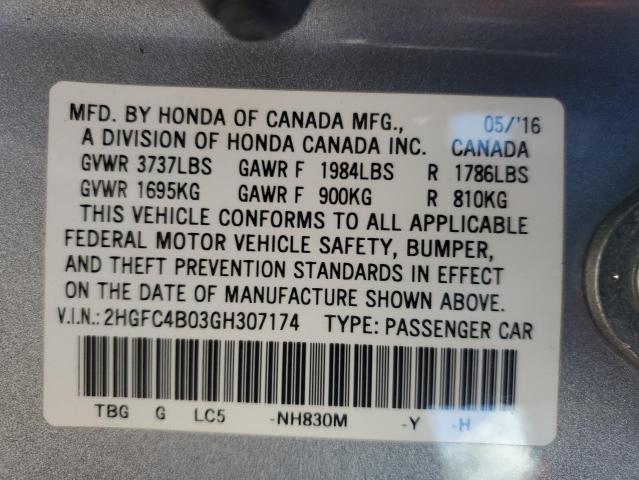 Photo 11 VIN: 2HGFC4B03GH307174 - HONDA CIVIC LX 