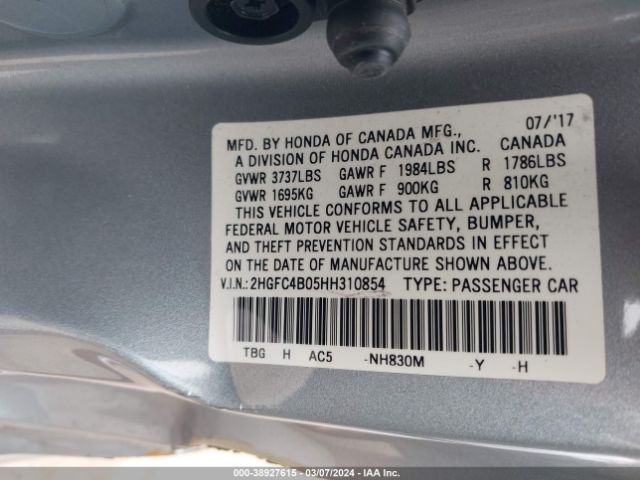 Photo 8 VIN: 2HGFC4B05HH310854 - HONDA CIVIC 