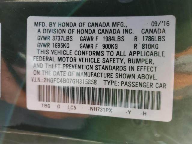 Photo 12 VIN: 2HGFC4B07GH315858 - HONDA CIVIC LX 