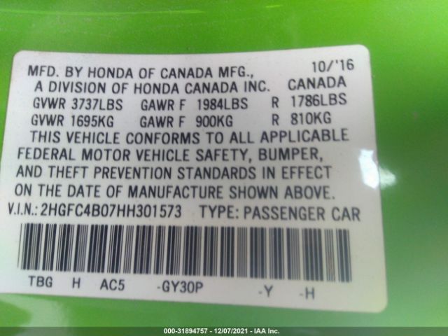 Photo 8 VIN: 2HGFC4B07HH301573 - HONDA CIVIC COUPE 