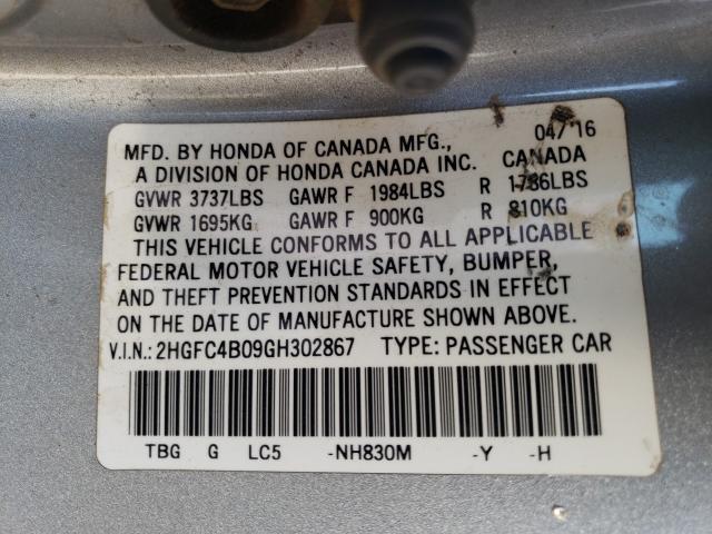 Photo 9 VIN: 2HGFC4B09GH302867 - HONDA CIVIC LX 