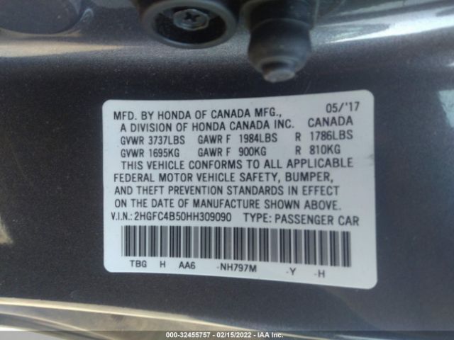 Photo 8 VIN: 2HGFC4B50HH309090 - HONDA CIVIC COUPE 