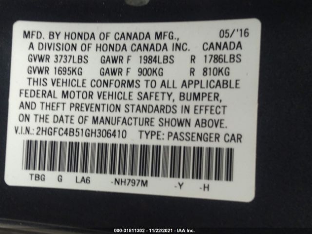 Photo 8 VIN: 2HGFC4B51GH306410 - HONDA CIVIC COUPE 