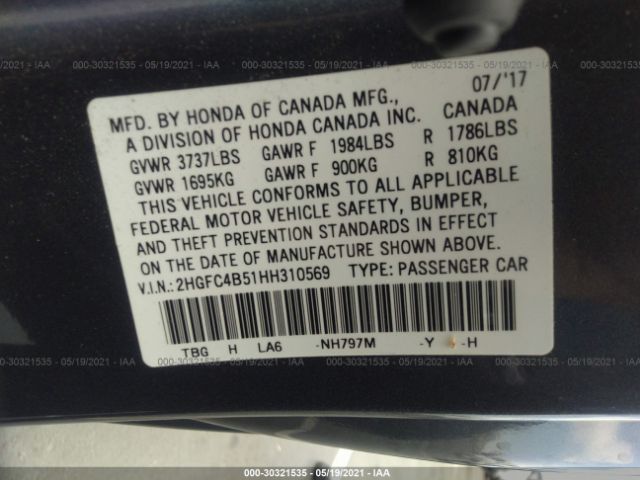 Photo 8 VIN: 2HGFC4B51HH310569 - HONDA CIVIC COUPE 