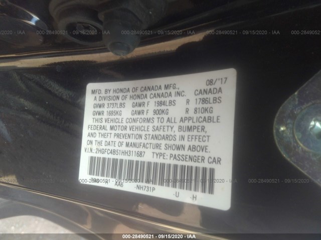 Photo 8 VIN: 2HGFC4B51HH311687 - HONDA CIVIC COUPE 