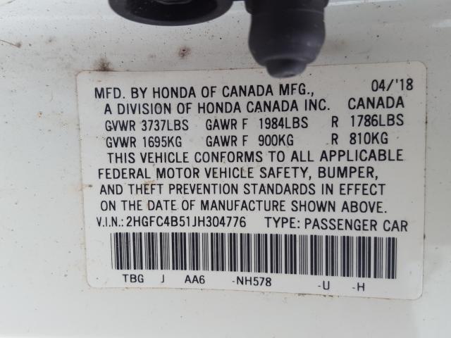 Photo 9 VIN: 2HGFC4B51JH304776 - HONDA CIVIC LX 