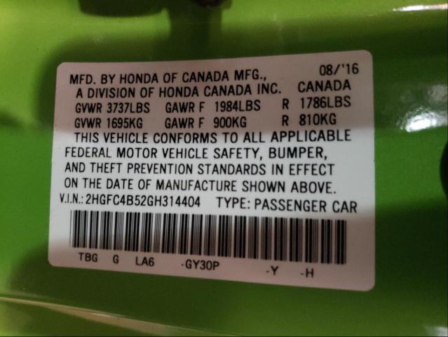 Photo 9 VIN: 2HGFC4B52GH314404 - HONDA CIVIC LX 