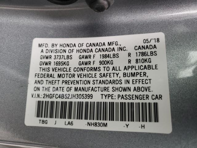 Photo 9 VIN: 2HGFC4B52JH305399 - HONDA CIVIC LX 