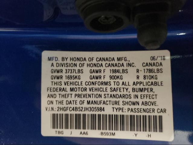 Photo 9 VIN: 2HGFC4B52JH305984 - HONDA CIVIC LX 