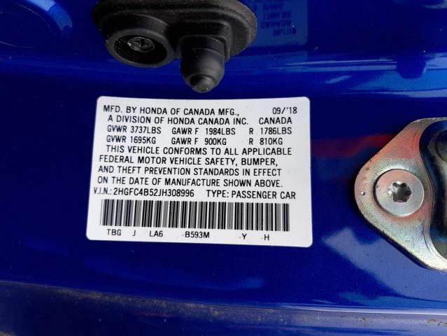 Photo 9 VIN: 2HGFC4B52JH308996 - HONDA CIVIC 