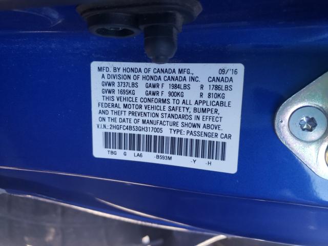 Photo 9 VIN: 2HGFC4B53GH317005 - HONDA CIVIC LX 