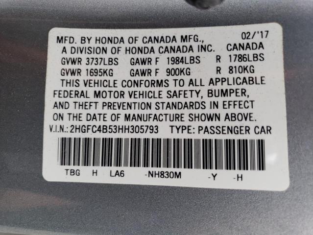 Photo 11 VIN: 2HGFC4B53HH305793 - HONDA CIVIC LX 