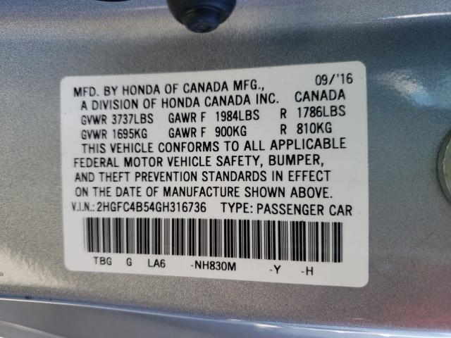 Photo 9 VIN: 2HGFC4B54GH316736 - HONDA CIVIC LX 