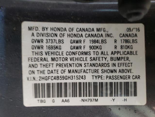 Photo 11 VIN: 2HGFC4B59GH315243 - HONDA CIVIC LX 