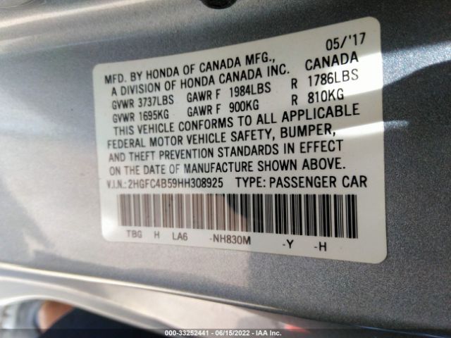 Photo 8 VIN: 2HGFC4B59HH308925 - HONDA CIVIC COUPE 