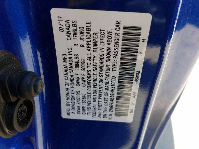 Photo 9 VIN: 2HGFC4B59HH310500 - HONDA CIVIC LX 