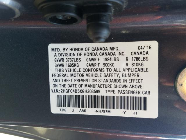 Photo 9 VIN: 2HGFC4B5XGH303599 - HONDA CIVIC LX 