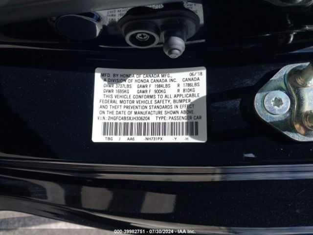 Photo 8 VIN: 2HGFC4B5XJH306204 - HONDA CIVIC 