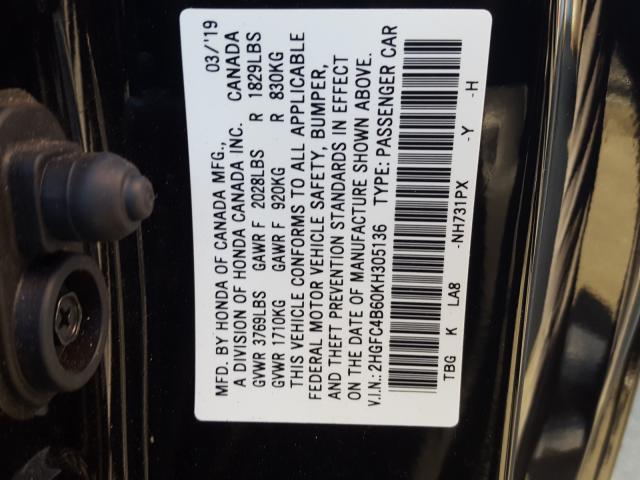 Photo 9 VIN: 2HGFC4B60KH305136 - HONDA CIVIC LX 