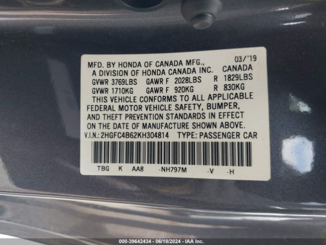 Photo 8 VIN: 2HGFC4B62KH304814 - HONDA CIVIC 