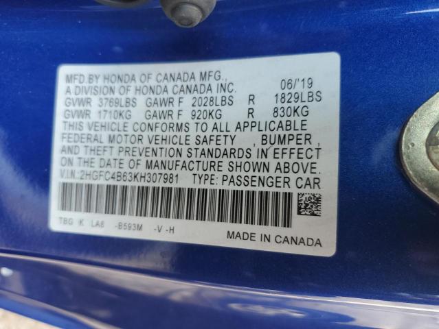 Photo 11 VIN: 2HGFC4B63KH307981 - HONDA CIVIC LX 