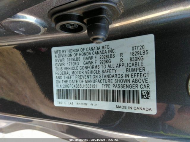 Photo 8 VIN: 2HGFC4B65LH305151 - HONDA CIVIC COUPE 