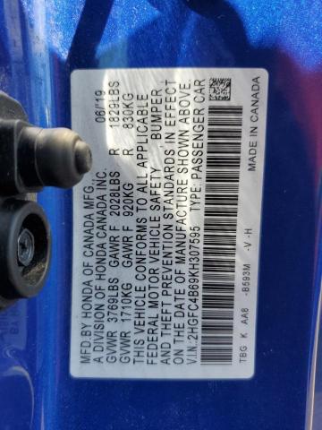 Photo 11 VIN: 2HGFC4B69KH307595 - HONDA CIVIC LX 