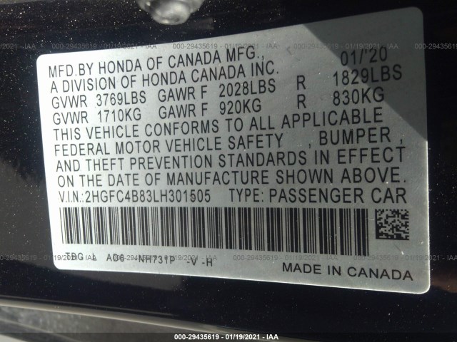 Photo 8 VIN: 2HGFC4B83LH301505 - HONDA CIVIC COUPE 