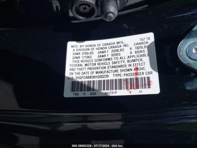 Photo 8 VIN: 2HGFC4B85KH300239 - HONDA CIVIC 