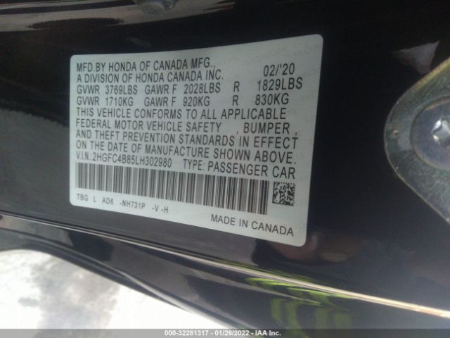 Photo 8 VIN: 2HGFC4B85LH302980 - HONDA CIVIC COUPE 