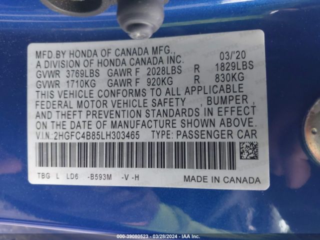 Photo 8 VIN: 2HGFC4B85LH303465 - HONDA CIVIC 