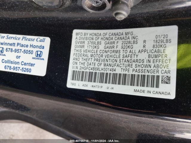 Photo 8 VIN: 2HGFC4B8XLH301484 - HONDA CIVIC 