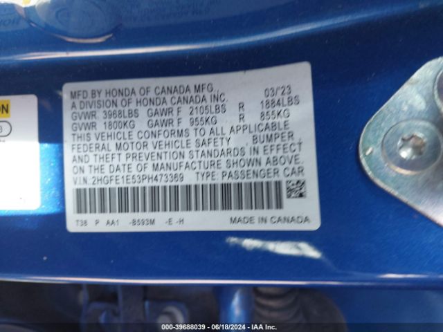 Photo 8 VIN: 2HGFE1E53PH473369 - HONDA CIVIC SI 