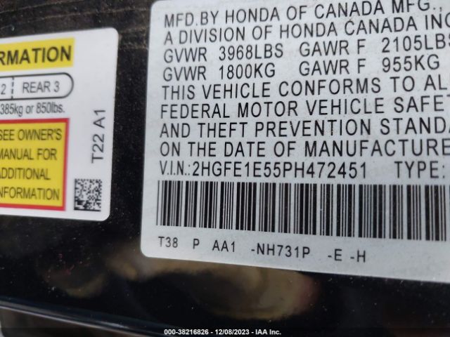 Photo 8 VIN: 2HGFE1E55PH472451 - HONDA CIVIC SI 