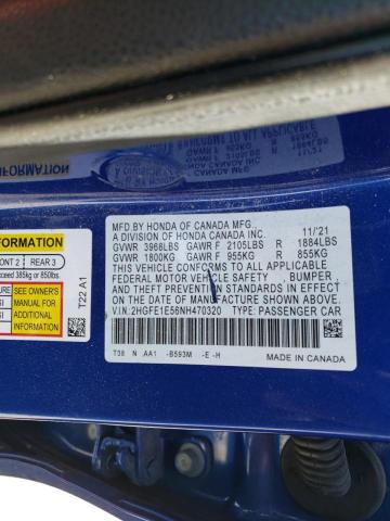 Photo 9 VIN: 2HGFE1E56NH470320 - HONDA CIVIC SI 