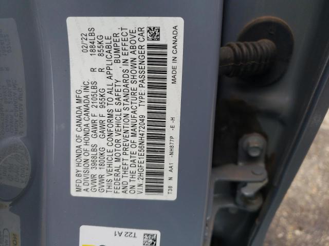 Photo 12 VIN: 2HGFE1E56NH472049 - HONDA CIVIC SI 