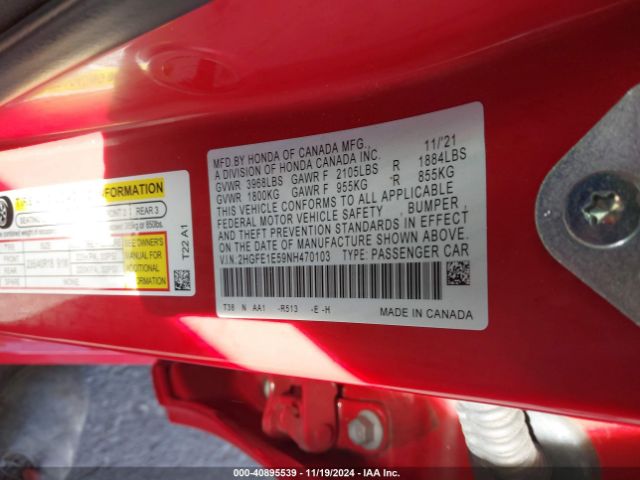 Photo 8 VIN: 2HGFE1E59NH470103 - HONDA CIVIC SI 