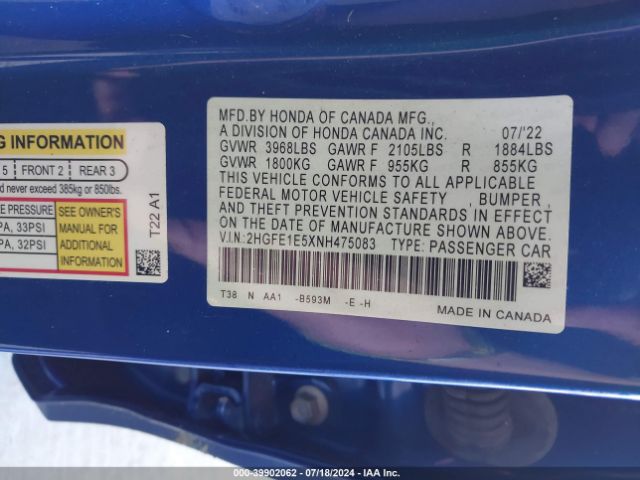 Photo 8 VIN: 2HGFE1E5XNH475083 - HONDA CIVIC SI 