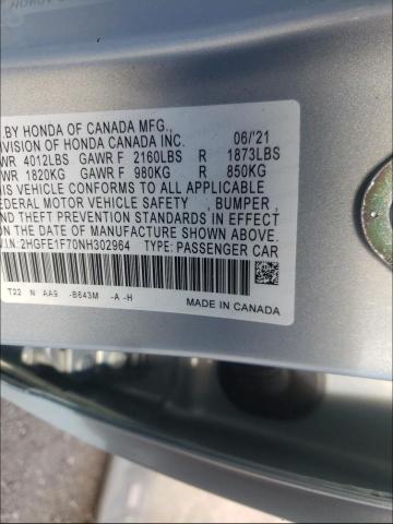 Photo 9 VIN: 2HGFE1F70NH302964 - HONDA CIVIC EX 