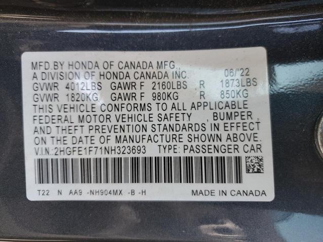 Photo 11 VIN: 2HGFE1F71NH323693 - HONDA CIVIC EX 